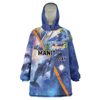 Marshall Islands Manit Day Wearable Blanket Hoodie Grunge National Flag with Whales and Tribal Tattoos - Polynesian Pride