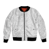 Samoan Culture-Lotu Tamaiti Bomber Jacket Siapo and Polynesian Art Tattoos LT03 Unisex White - Polynesian Pride
