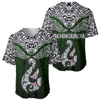 Aotearoa New Zealand Baseball Jersey Silver Fern and Matau with Maori Tribal Green Style LT03 - Polynesian Pride