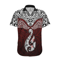 Aotearoa New Zealand Hawaiian Shirt Silver Fern and Matau with Maori Tribal Red Style LT03 Red - Polynesian Pride