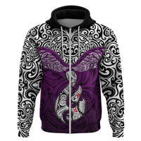 Aotearoa New Zealand Hoodie Silver Fern and Matau with Maori Tribal Pink Style LT03 Zip Hoodie Pink - Polynesian Pride