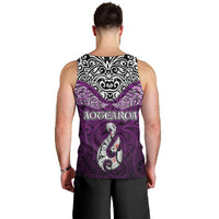 Aotearoa New Zealand Men Tank Top Silver Fern and Matau with Maori Tribal Pink Style LT03 - Polynesian Pride