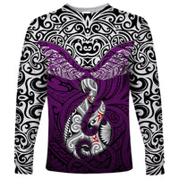 Custom Aotearoa New Zealand Long Sleeve Shirt Silver Fern and Matau with Maori Tribal Pink Style LT03 Unisex Pink - Polynesian Pride