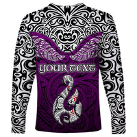 Custom Aotearoa New Zealand Long Sleeve Shirt Silver Fern and Matau with Maori Tribal Pink Style LT03 - Polynesian Pride