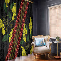Samoan Culture Window Curtain Hibiscus and Ula Fala with Tapa Pattern Black Color LT03 - Polynesian Pride