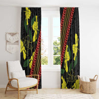 Samoan Culture Window Curtain Hibiscus and Ula Fala with Tapa Pattern Black Color LT03 - Polynesian Pride