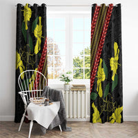 Samoan Culture Window Curtain Hibiscus and Ula Fala with Tapa Pattern Black Color LT03 - Polynesian Pride