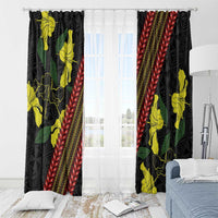 Samoan Culture Window Curtain Hibiscus and Ula Fala with Tapa Pattern Black Color LT03 - Polynesian Pride