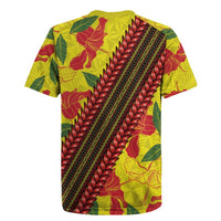 Samoan Culture Rugby Jersey Hibiscus and Ula Fala with Tapa Pattern YellowColor