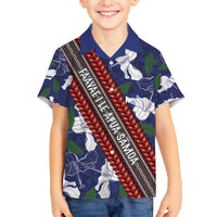 Samoan Culture Family Matching Puletasi and Hawaiian Shirt Hibiscus and Ula Fala with Tapa Pattern Blue Color