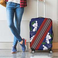 Samoan Culture Luggage Cover Hibiscus and Ula Fala with Tapa Pattern Blue Color