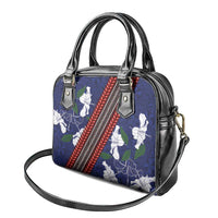 Samoan Culture Shoulder Handbag Hibiscus and Ula Fala with Tapa Pattern Blue Color