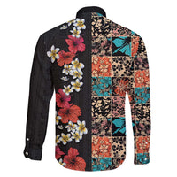 Hawaiian Hibiscus and Tropical Leaves Family Matching Mermaid Dress and Hawaiian Shirt Patchwork Grunge Abstract Vintage Style