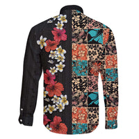 Hawaiian Hibiscus and Tropical Leaves Family Matching Puletasi and Hawaiian Shirt Patchwork Grunge Abstract Vintage Style