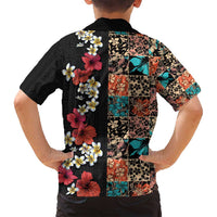 Hawaiian Hibiscus and Tropical Leaves Family Matching Tank Maxi Dress and Hawaiian Shirt Patchwork Grunge Abstract Vintage Style