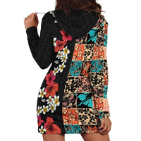 Hawaiian Hibiscus and Tropical Leaves Hoodie Dress Patchwork Grunge Abstract Vintage Style