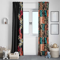 Hawaiian Hibiscus and Tropical Leaves Window Curtain Patchwork Grunge Abstract Vintage Style