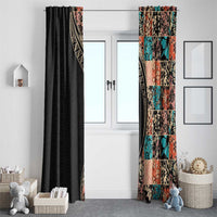 Hawaiian Hibiscus and Tropical Leaves Window Curtain Patchwork Grunge Abstract and Tapa Tribal Pattern Half Style
