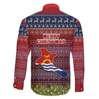 kiribati-christmas-family-matching-short-sleeve-bodycon-dress-and-hawaiian-shirt-coat-of-arms-and-map-beautiful-merry-xmas-snowflake