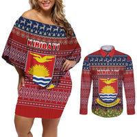 personalised-kiribati-christmas-couples-matching-off-shoulder-short-dress-and-long-sleeve-button-shirts-coat-of-arms-and-map-beautiful-merry-xmas-snowflake