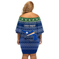 Personalised Marshall Islands Christmas Off Shoulder Short Dress Coat of Arms and Map Beautiful Merry Xmas Snowflake LT03 - Polynesian Pride