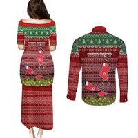 Personalised Wallis and Futuna Christmas Couples Matching Puletasi Dress and Long Sleeve Button Shirts Coat of Arms and Map Beautiful Merry Xmas Snowflake LT03 - Polynesian Pride