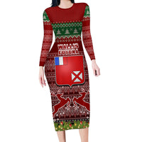 personalised-wallis-and-futuna-christmas-family-matching-long-sleeve-bodycon-dress-and-hawaiian-shirt-coat-of-arms-and-map-beautiful-merry-xmas-snowflake