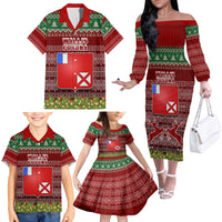 personalised-wallis-and-futuna-christmas-family-matching-off-shoulder-long-sleeve-dress-and-hawaiian-shirt-coat-of-arms-and-map-beautiful-merry-xmas-snowflake