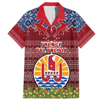Personalised French Polynesia Christmas Family Matching Puletasi Dress and Hawaiian Shirt Coat of Arms and Map Beautiful Merry Xmas Snowflake LT03 Dad's Shirt - Short Sleeve Red - Polynesian Pride
