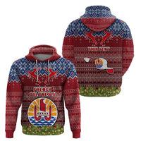 Personalised French Polynesia Christmas Hoodie Coat of Arms and Map Beautiful Merry Xmas Snowflake LT03 - Polynesian Pride