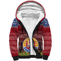 Personalised French Polynesia Christmas Sherpa Hoodie Coat of Arms and Map Beautiful Merry Xmas Snowflake LT03 Unisex Red - Polynesian Pride