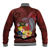 Tonga Humpback Whale Baseball Jacket National Seal with Hibiscus and Polynesian Tattoo
