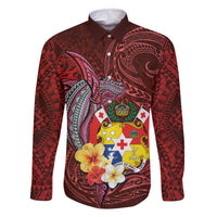 Tonga Humpback Whale Family Matching Off The Shoulder Long Sleeve Dress and Hawaiian Shirt National Seal with Hibiscus and Polynesian Tattoo