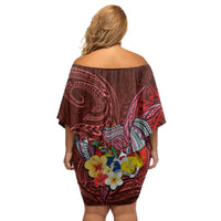 Tonga Humpback Whale Family Matching Off Shoulder Short Dress and Hawaiian Shirt National Seal with Hibiscus and Polynesian Tattoo