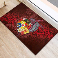 Tonga Humpback Whale Rubber Doormat National Seal with Hibiscus and Polynesian Tattoo