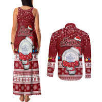 Palau Christmas Couples Matching Tank Maxi Dress and Long Sleeve Button Shirt Snowman and Palau Coat of Arms Maori Tribal Xmas Style LT03 - Polynesian Pride