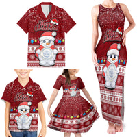 Palau Christmas Family Matching Tank Maxi Dress and Hawaiian Shirt Snowman and Palau Coat of Arms Maori Tribal Xmas Style LT03 - Polynesian Pride