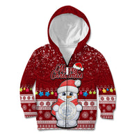Palau Christmas Kid Hoodie Snowman and Palau Coat of Arms Maori Tribal Xmas Style LT03 Zip Hoodie Red - Polynesian Pride