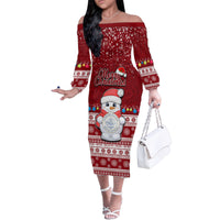 Personalised Palau Christmas Family Matching Off Shoulder Long Sleeve Dress and Hawaiian Shirt Snowman and Palau Coat of Arms Maori Tribal Xmas Style LT03 Mom's Dress Red - Polynesian Pride