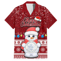 Personalised Palau Christmas Family Matching Off Shoulder Maxi Dress and Hawaiian Shirt Snowman and Palau Coat of Arms Maori Tribal Xmas Style LT03 Dad's Shirt - Short Sleeve Red - Polynesian Pride