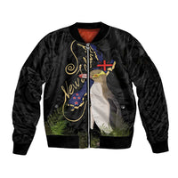 New Zealand Hoiho Sleeve Zip Bomber Jacket Maori Art Tattoo and Silver Fern