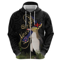 New Zealand Hoiho Zip Hoodie Maori Art Tattoo and Silver Fern LT03 - Polynesian Pride