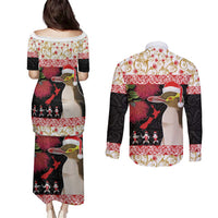 New Zealand Merry Christmas Couples Matching Puletasi and Long Sleeve Button Shirt Hoiho Xmas - Haka Dance and Pohutukawa