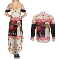 New Zealand Merry Christmas Couples Matching Summer Maxi Dress and Long Sleeve Button Shirt Hoiho Xmas - Haka Dance and Pohutukawa