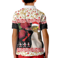 New Zealand Merry Christmas Kid Polo Shirt Hoiho Xmas - Haka Dance and Pohutukawa
