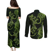 New Zealand Gecko Maori Art Tattoo Couples Matching Puletasi and Long Sleeve Button Shirt