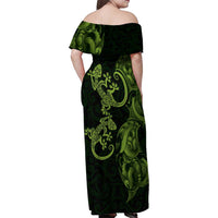 New Zealand Gecko Maori Art Tattoo Family Matching Off Shoulder Maxi Dress and Hawaiian Shirt