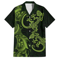 New Zealand Gecko Maori Art Tattoo Family Matching Tank Maxi Dress and Hawaiian Shirt LT03 Dad's Shirt - Short Sleeve Green - Polynesian Pride