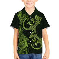 New Zealand Gecko Maori Art Tattoo Family Matching Tank Maxi Dress and Hawaiian Shirt LT03 Son's Shirt Green - Polynesian Pride