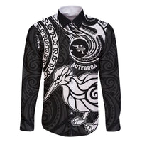 New Zealand Family Matching Summer Maxi Dress and Hawaiian Shirt Stylized Kiwi Bird Tattoo Mix Koru Circle and Maori Ethnic Vibe LT03 Dad's Shirt - Long Sleeve Black - Polynesian Pride
